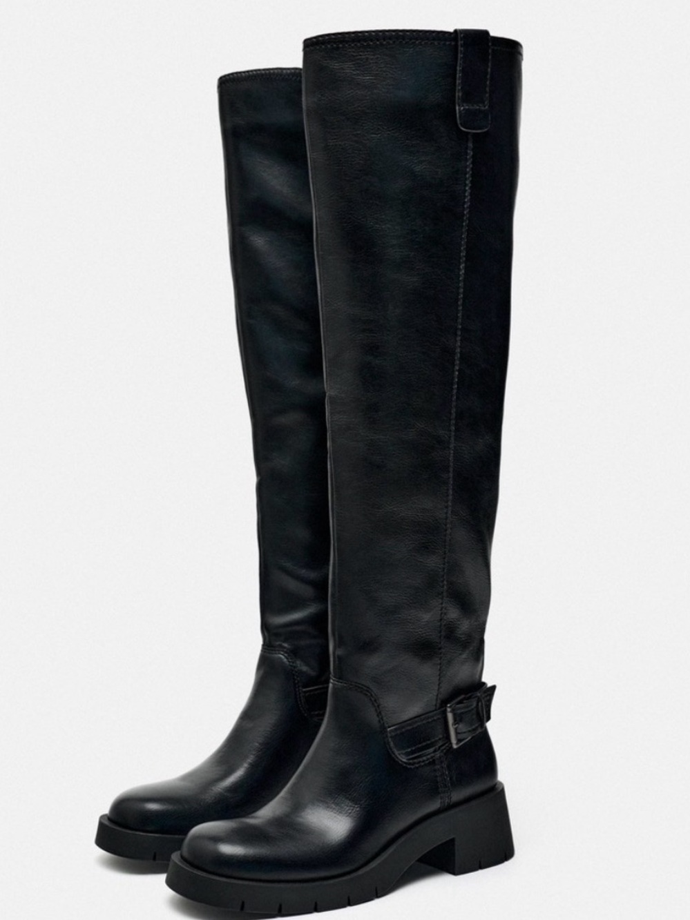 Zara Black Over-the-Knee Leather Riding Boots